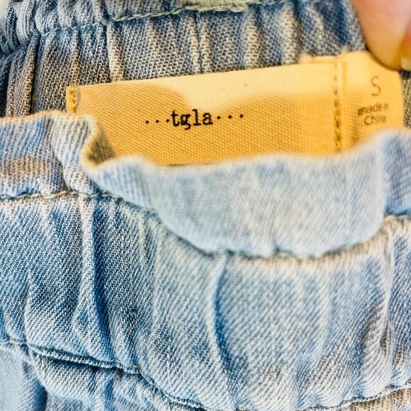 Tgla Womens Elastic Waist Pull Ons Light Blue Denim Cargo Joggers Small S - Picture 6 of 9